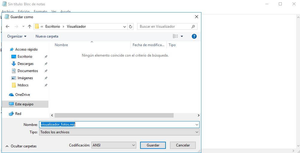 Guarda el bloc de notas con extensión .reg